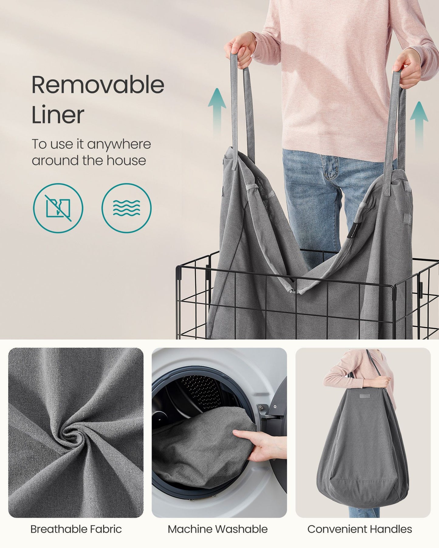 Laundry Hamper with Metal Wire Frame, 34.3 Gal. (130L)