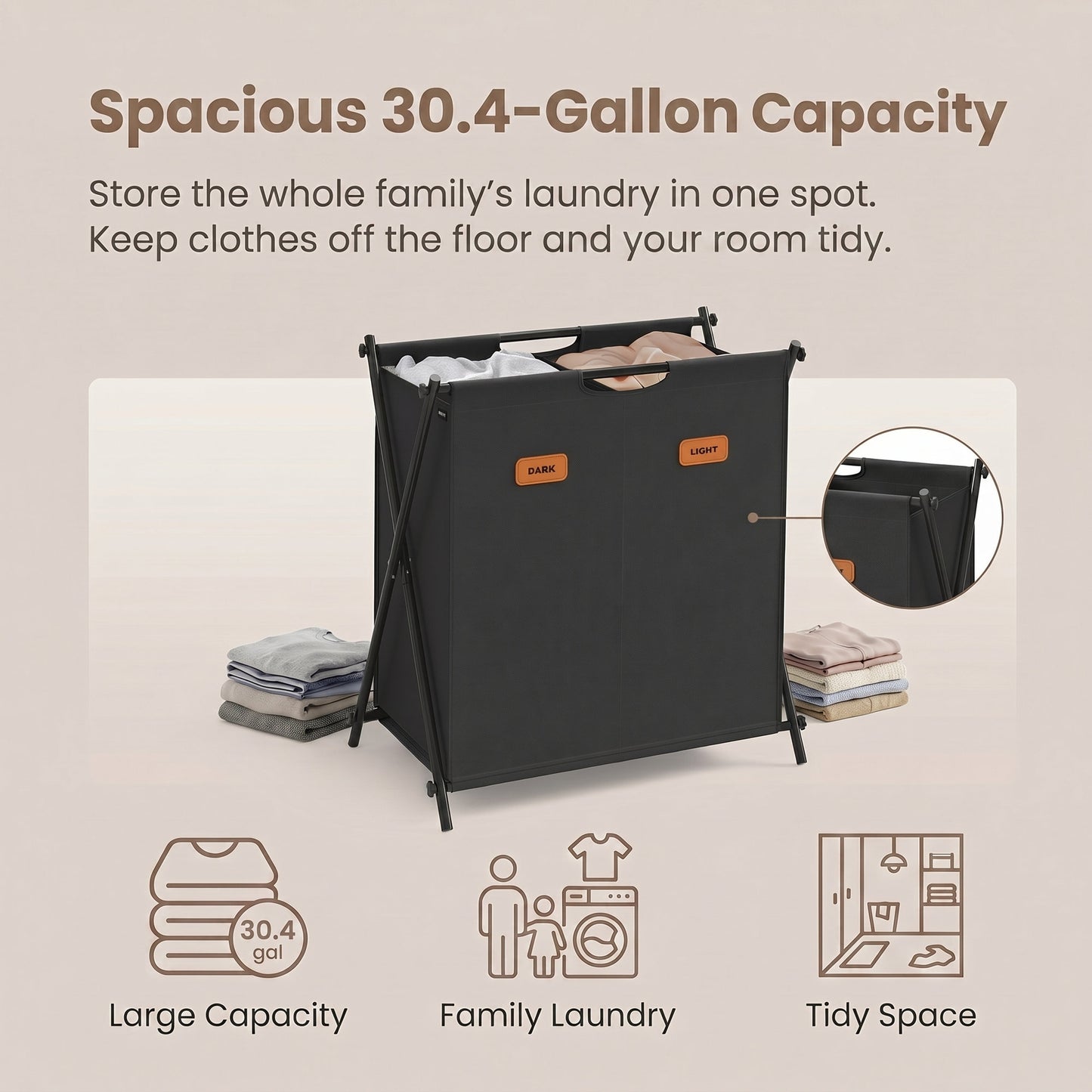 Laundry Hamper, Laundry Basket, 155 L Laundry Sorter 4 Sections - image 12
