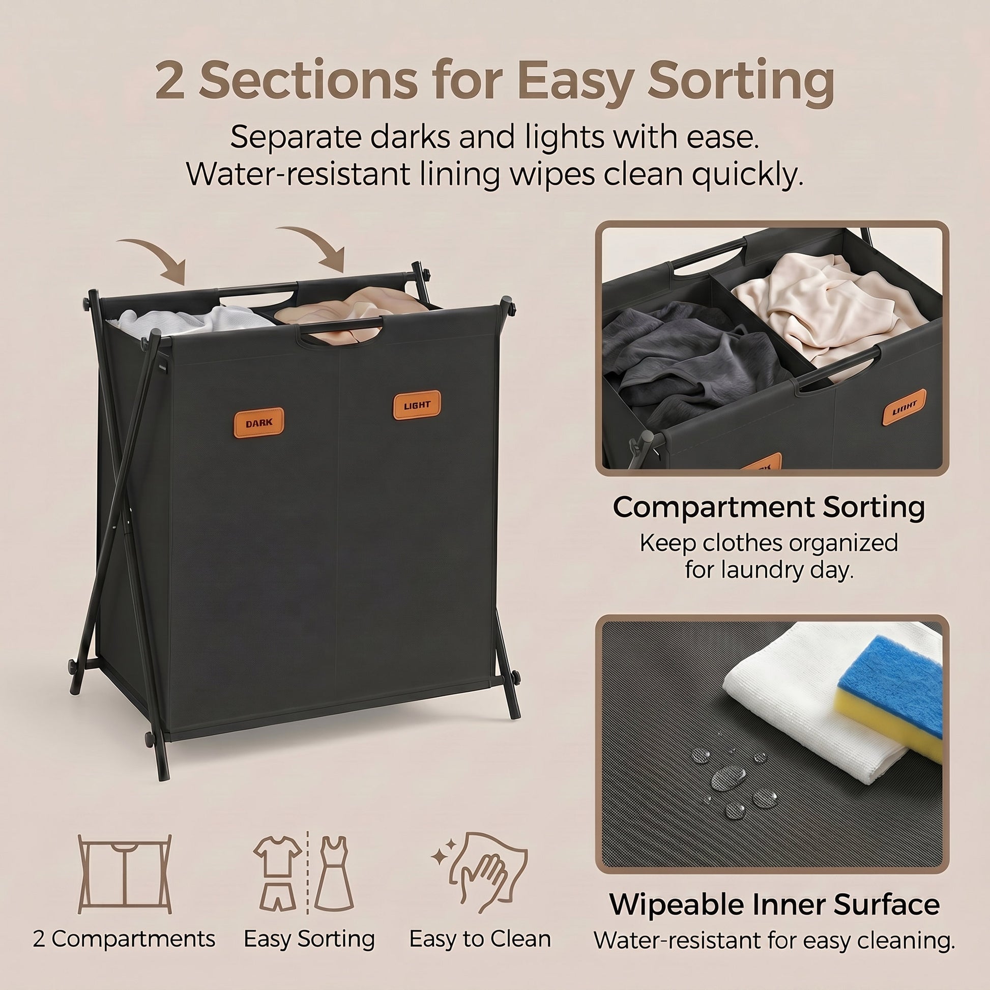 Laundry Hamper, Laundry Basket, 155 L Laundry Sorter 4 Sections - image 13