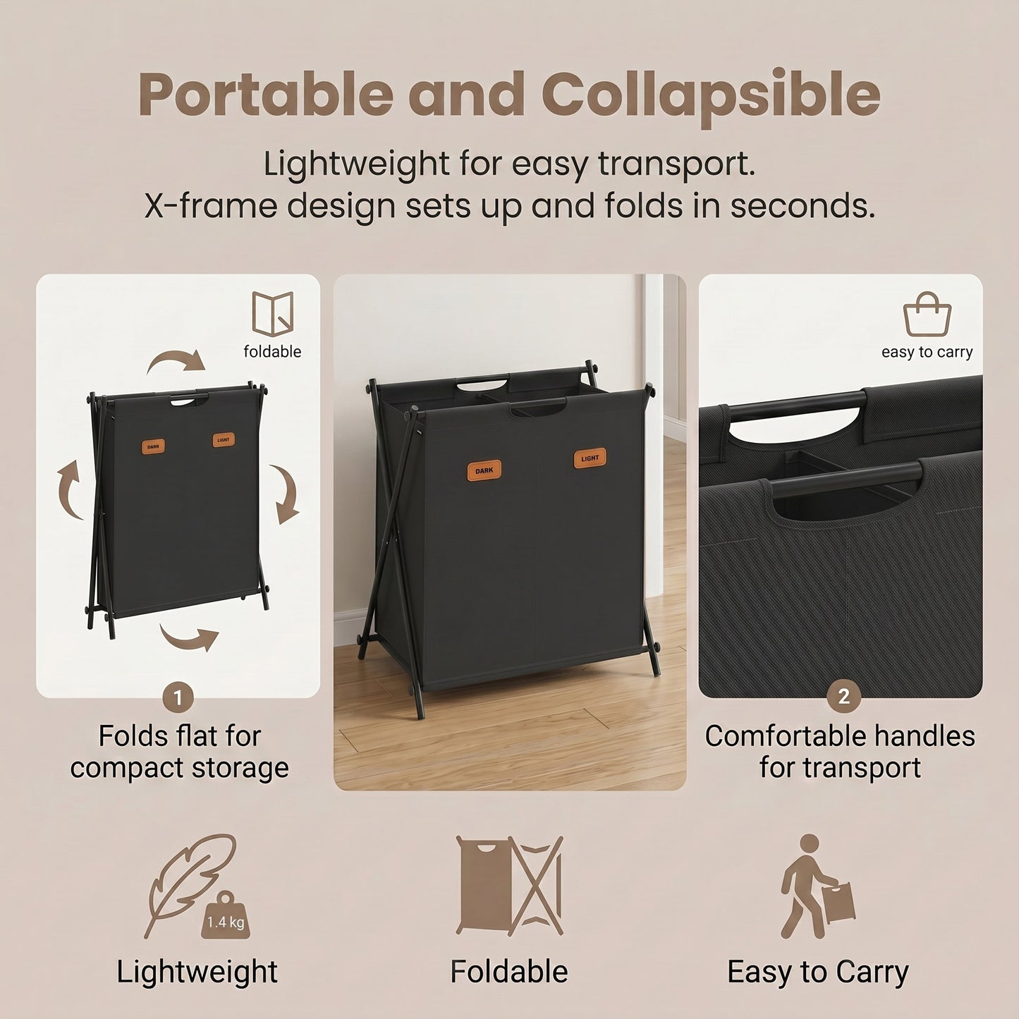 Laundry Hamper, Laundry Basket, 155 L Laundry Sorter 4 Sections - image 14