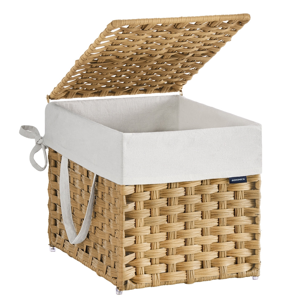 Slim Rattan Laundry Hamper with Lid and Handles, 14.5 Gallon (55L) - Goose Yellow / 36 L