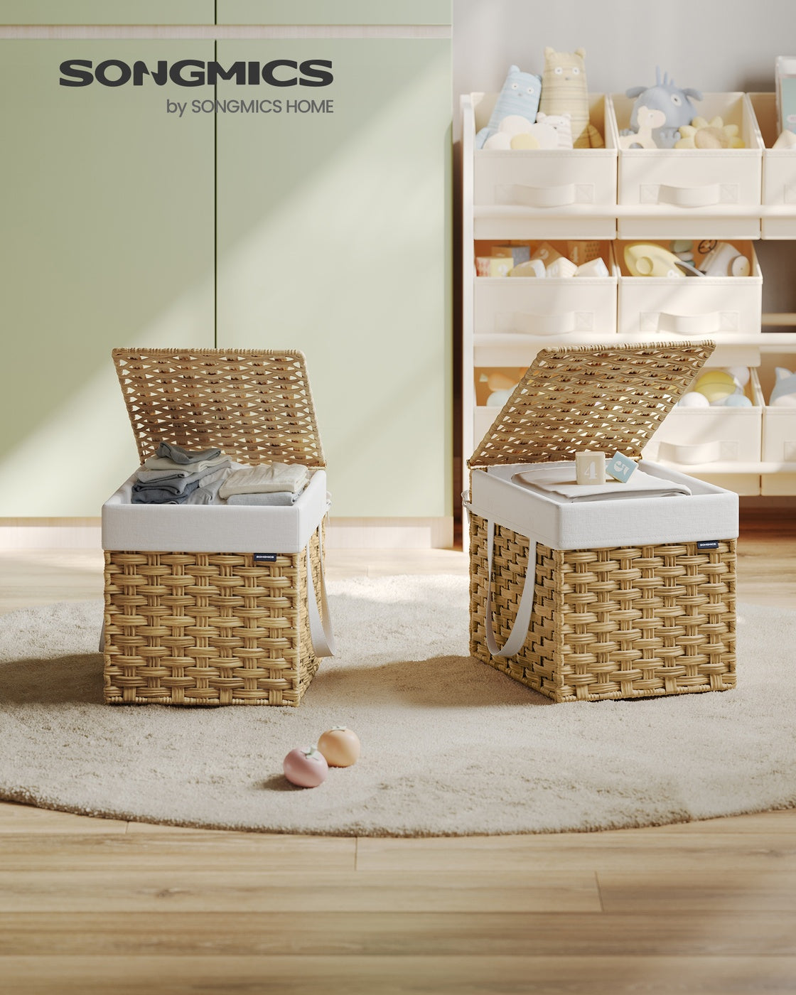 Slim Rattan Laundry Hamper with Lid and Handles, 14.5 Gallon (55L)
