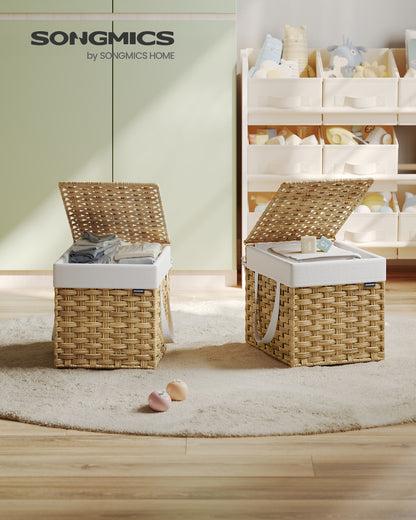 Slim Rattan Laundry Hamper with Lid and Handles, 14.5 Gallon (55L)