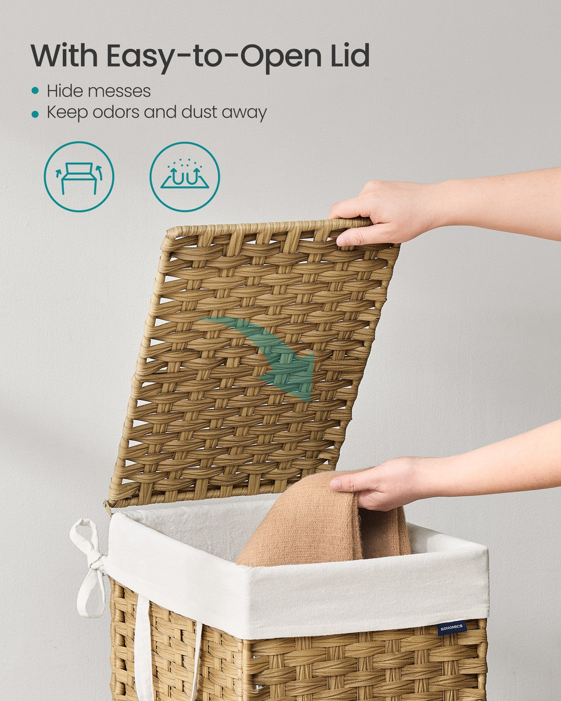 Slim Rattan Laundry Hamper with Lid and Handles, 14.5 Gallon (55L)