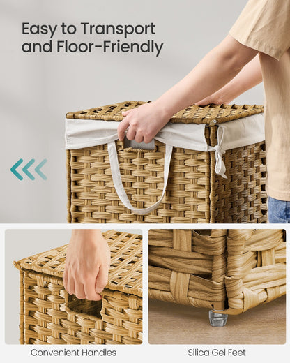 Slim Rattan Laundry Hamper with Lid and Handles, 14.5 Gallon (55L)