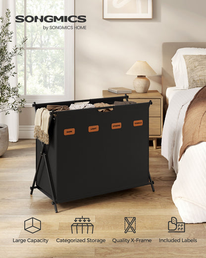Laundry Hamper 4 Sections with Collapsible X-Frame, 40.9 Gal. - HWLEXTRA 
