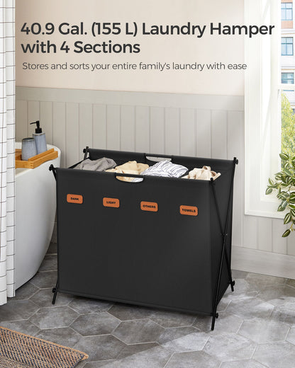 Laundry Hamper 4 Sections with Collapsible X-Frame, 40.9 Gal. - HWLEXTRA 