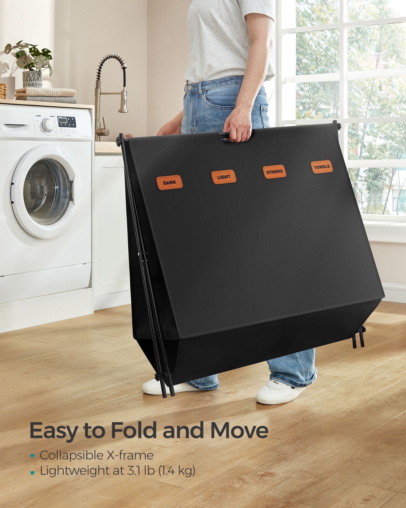 Laundry Hamper 4 Sections with Collapsible X-Frame, 40.9 Gal. - HWLEXTRA 