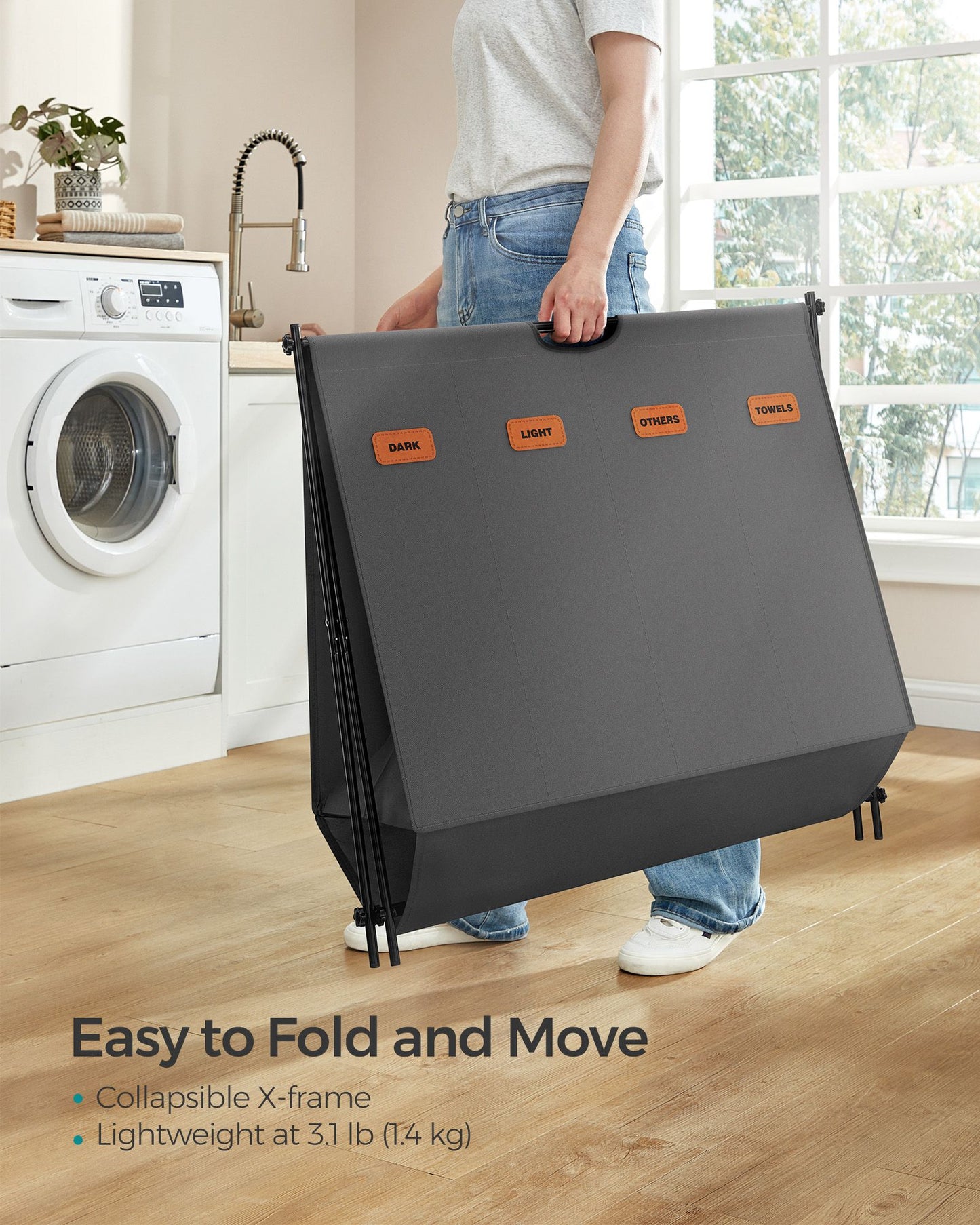 Laundry Hamper 4 Sections with Collapsible X-Frame, 40.9 Gal. - HWLEXTRA 