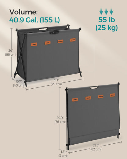 Laundry Hamper 4 Sections with Collapsible X-Frame, 40.9 Gal. - HWLEXTRA 