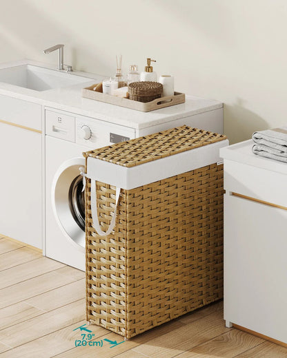 Slim Rattan Laundry Hamper with Lid and Handles, 14.5 Gallon (55L) - HWLEXTRA 
