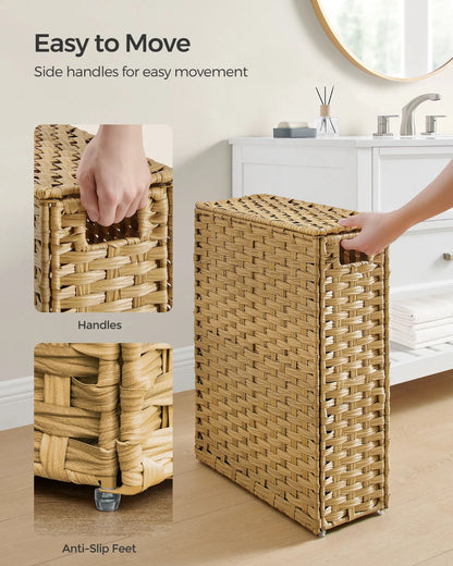Slim Rattan Laundry Hamper with Lid and Handles, 14.5 Gallon (55L) - HWLEXTRA 