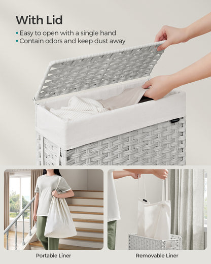 Slim Rattan Laundry Hamper with Lid and Handles, 14.5 Gallon (55L)