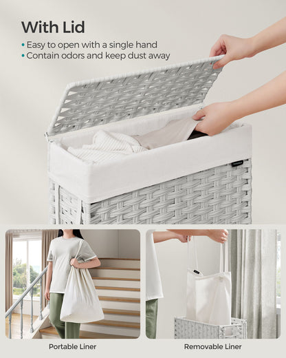 Slim Rattan Laundry Hamper with Lid and Handles, 14.5 Gallon (55L) - HWLEXTRA 