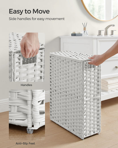 Slim Rattan Laundry Hamper with Lid and Handles, 14.5 Gallon (55L) - HWLEXTRA 