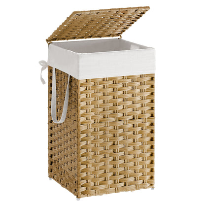 Slim Rattan Laundry Hamper with Lid and Handles, 14.5 Gallon (55L) - Goose Yellow / 65 L
