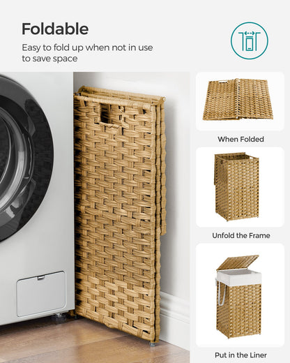Slim Rattan Laundry Hamper with Lid and Handles, 14.5 Gallon (55L)