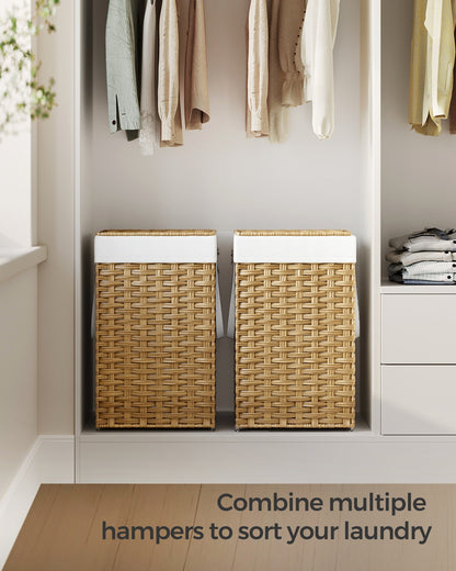 Slim Rattan Laundry Hamper with Lid and Handles, 14.5 Gallon (55L)