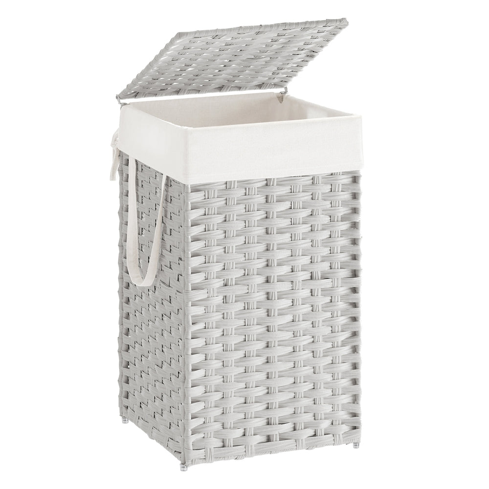 Slim Rattan Laundry Hamper with Lid and Handles, 14.5 Gallon (55L) - Cloud White / 65 L