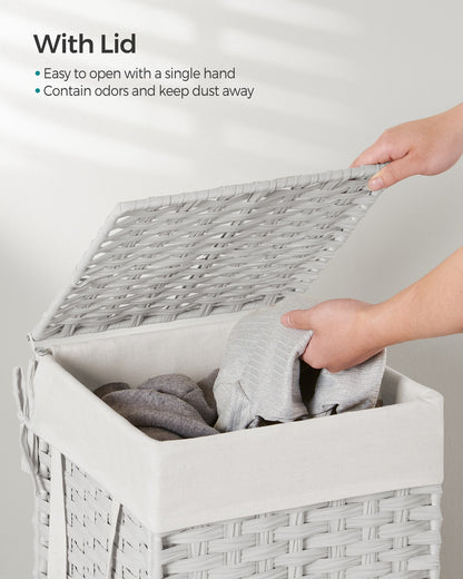 Slim Rattan Laundry Hamper with Lid and Handles, 14.5 Gallon (55L)