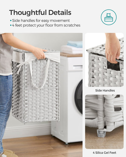 Slim Rattan Laundry Hamper with Lid and Handles, 14.5 Gallon (55L)