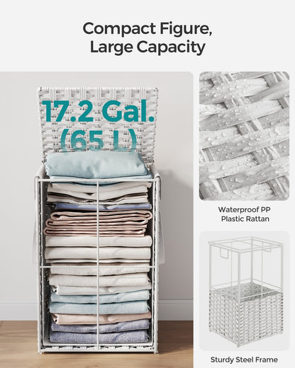 Slim Rattan Laundry Hamper with Lid and Handles, 14.5 Gallon (55L)