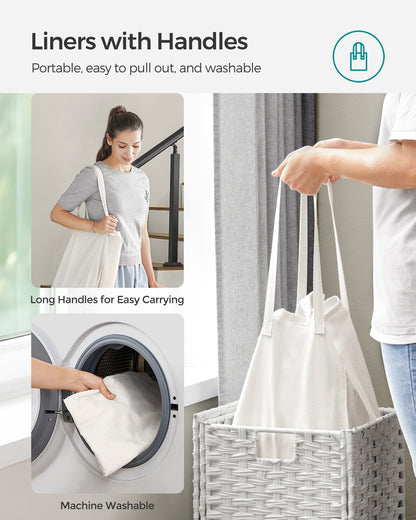 Slim Rattan Laundry Hamper with Lid and Handles, 14.5 Gallon (55L)