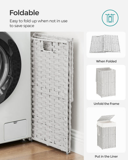 Slim Rattan Laundry Hamper with Lid and Handles, 14.5 Gallon (55L)