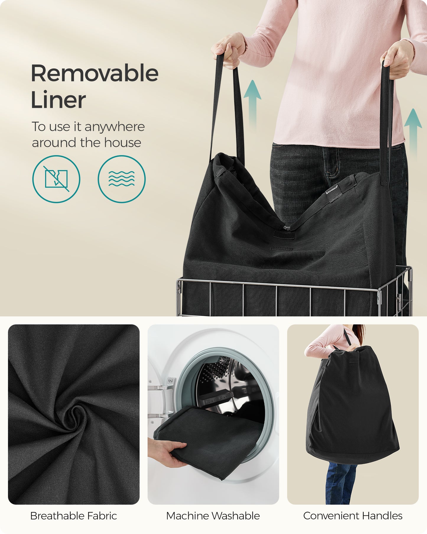 Laundry Hamper with Metal Wire Frame, 23.8 Gal. (90L) - image 4