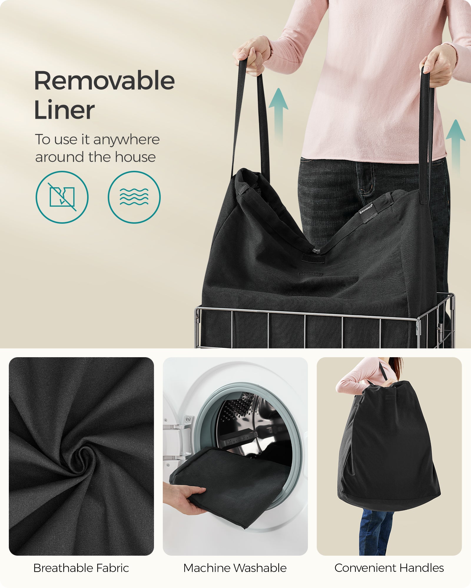 Laundry Hamper with Metal Wire Frame, 23.8 Gal. (90L) - image 4