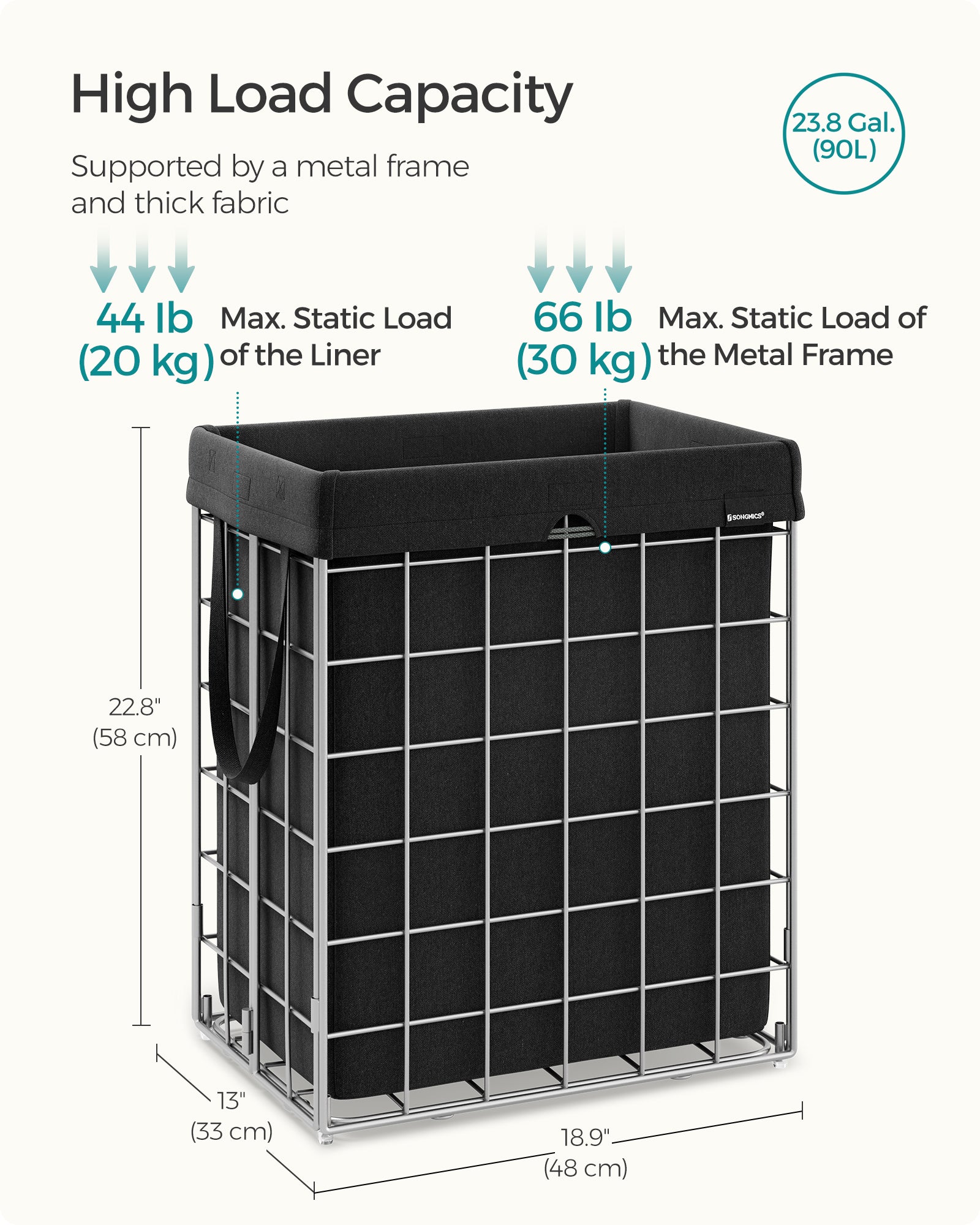 Laundry Hamper with Metal Wire Frame, 23.8 Gal. (90L) - image 6