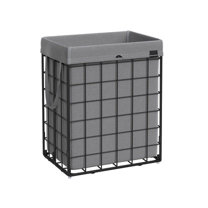 Laundry Hamper with Metal Wire Frame, 23.8 Gal. (90L) - Black + Gray / 90L（18.9"L x 13"W x 22.8"H）