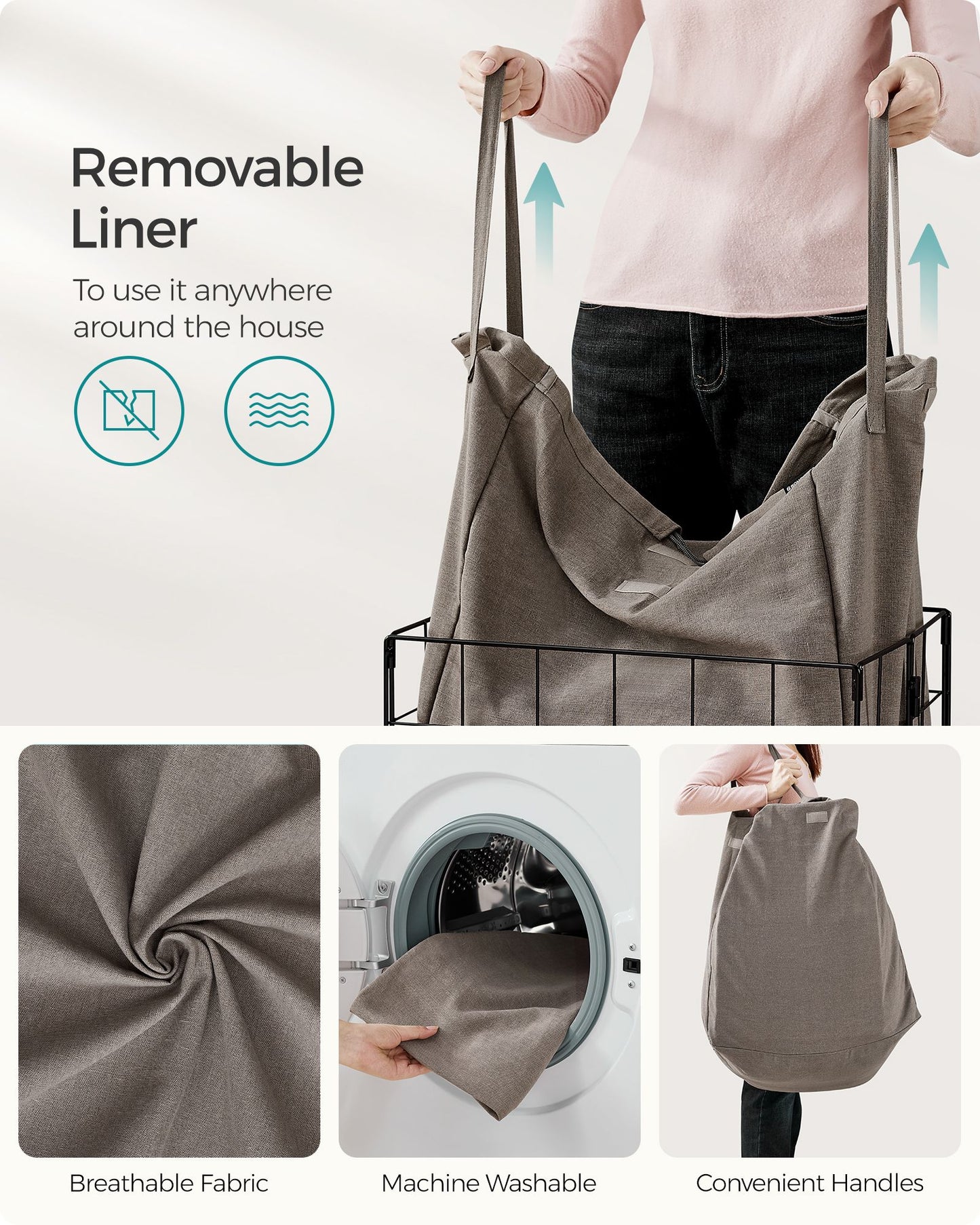Laundry Hamper with Metal Wire Frame, 23.8 Gal. (90L)