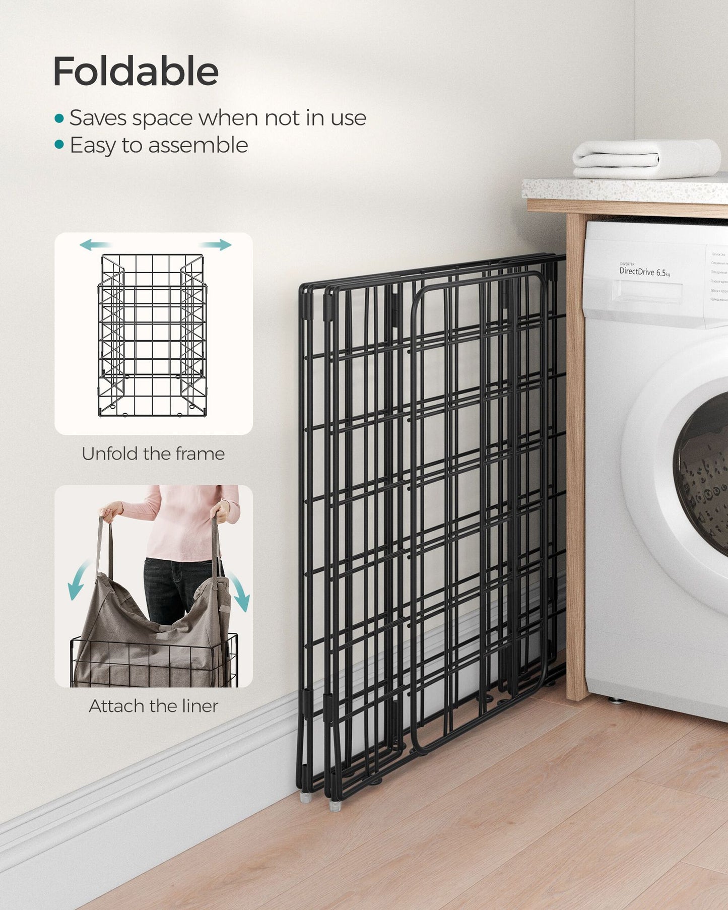 Laundry Hamper with Metal Wire Frame, 23.8 Gal. (90L)