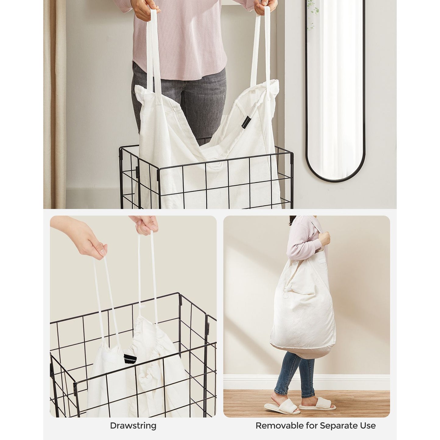 Laundry Hamper with Metal Wire Frame, 23.8 Gal. (90L)