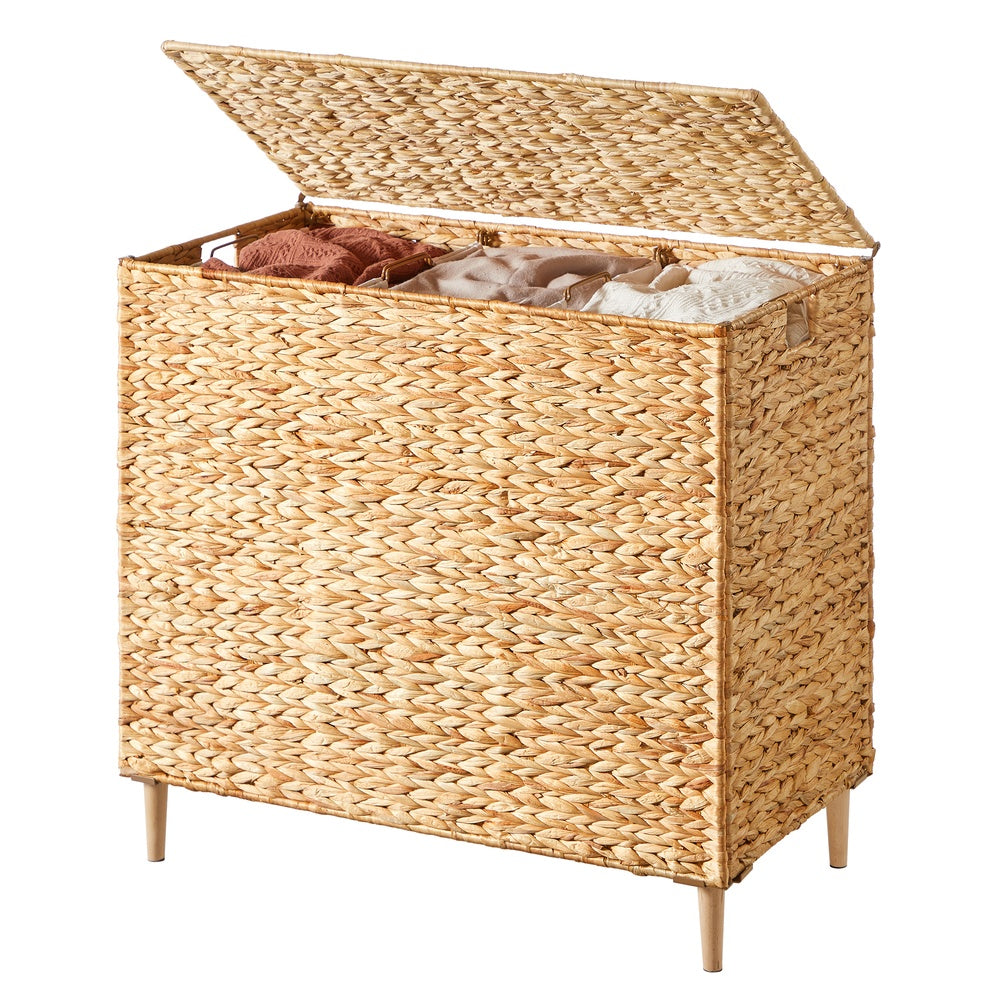 Natural Water Hyacinth Three-Compartment Laundry Basket - image 1