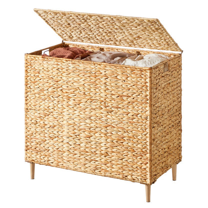 Natural Water Hyacinth Three-Compartment Laundry Basket - image 1