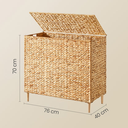 Natural Water Hyacinth Three-Compartment Laundry Basket