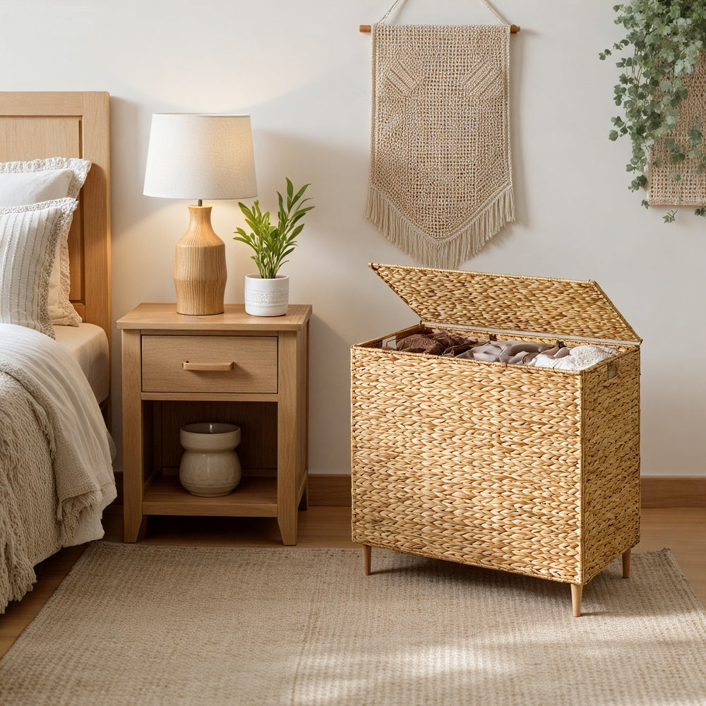 Natural Water Hyacinth Three-Compartment Laundry Basket