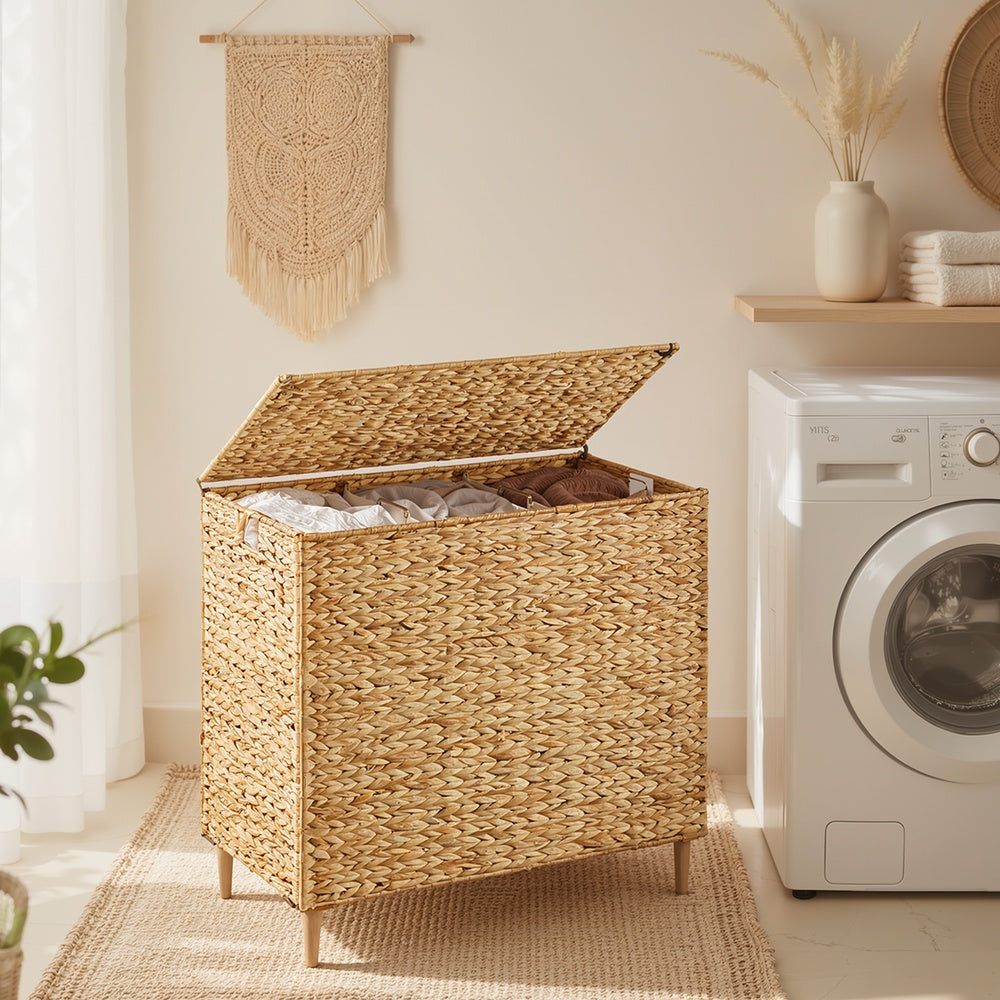 Natural Water Hyacinth Three-Compartment Laundry Basket