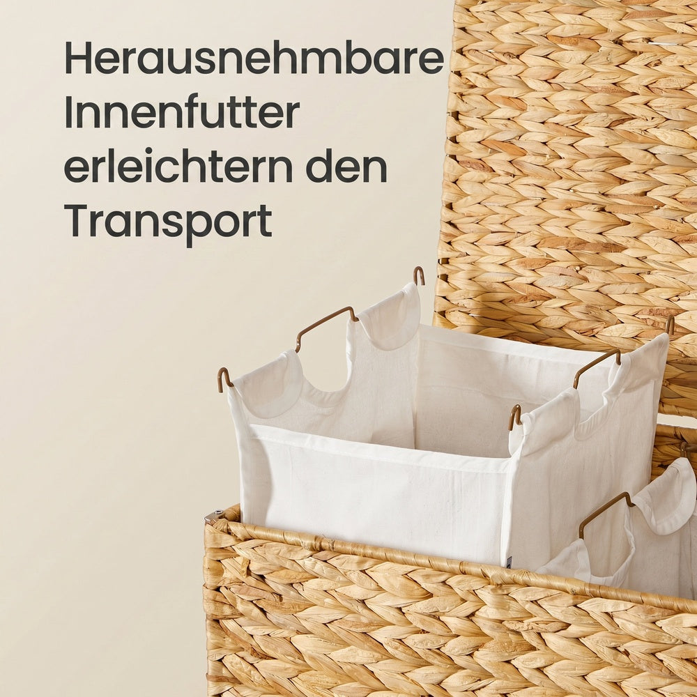 Natural Water Hyacinth Three-Compartment Laundry Basket