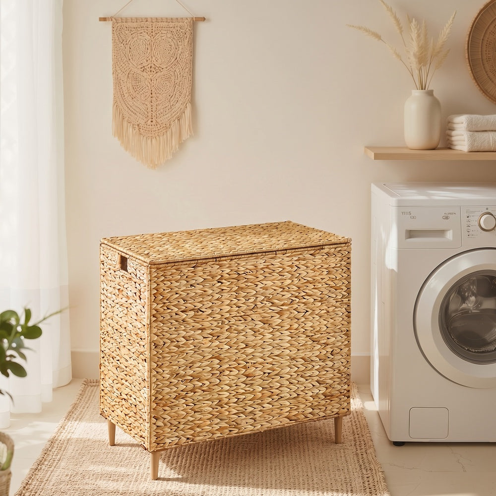 Natural Water Hyacinth Three-Compartment Laundry Basket