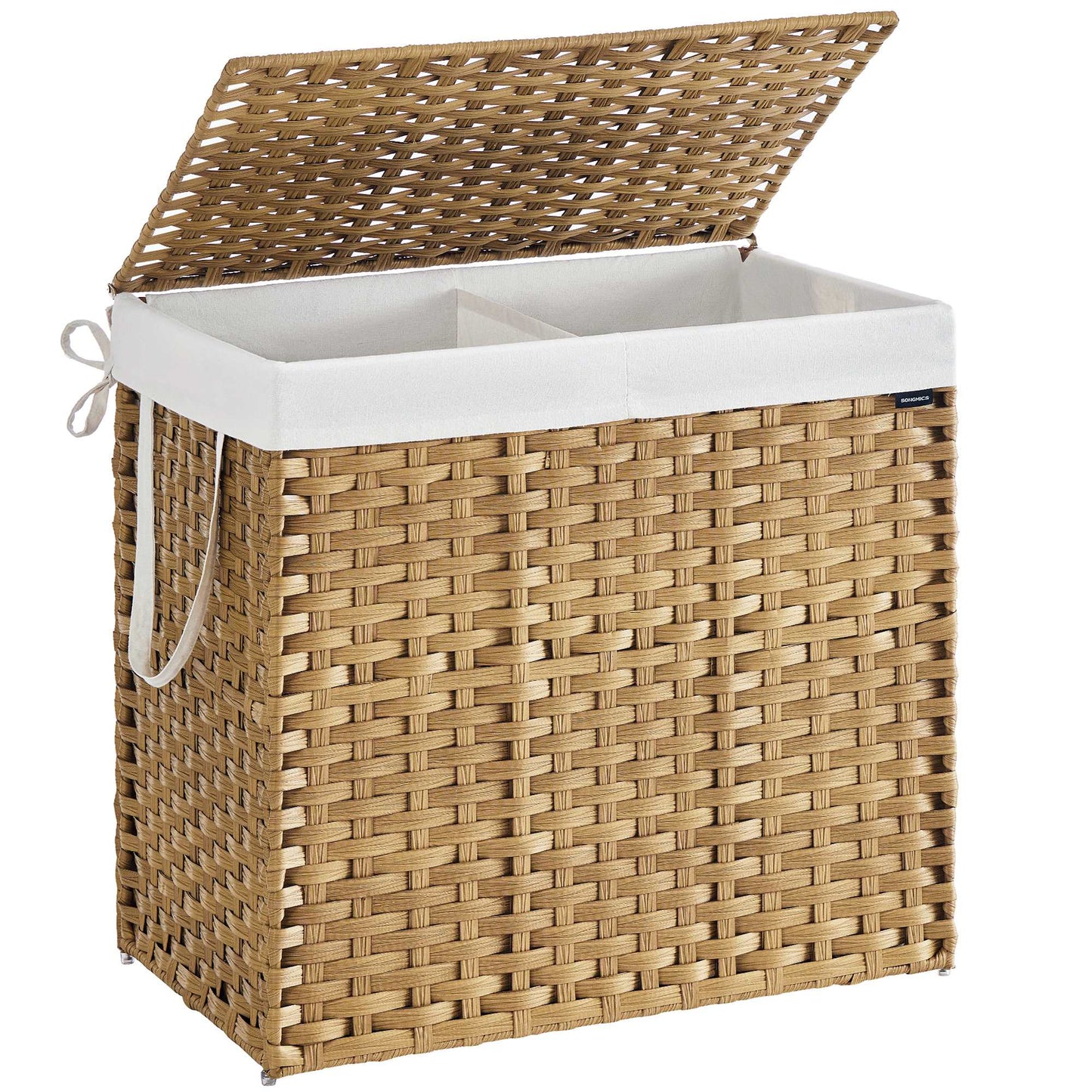 Slim Rattan Laundry Hamper with Lid and Handles, 14.5 Gallon (55L) - Goose Yellow / 160 L