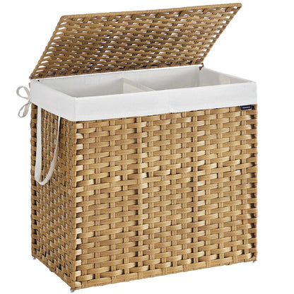Slim Rattan Laundry Hamper with Lid and Handles, 14.5 Gallon (55L) - Goose Yellow / 160 L