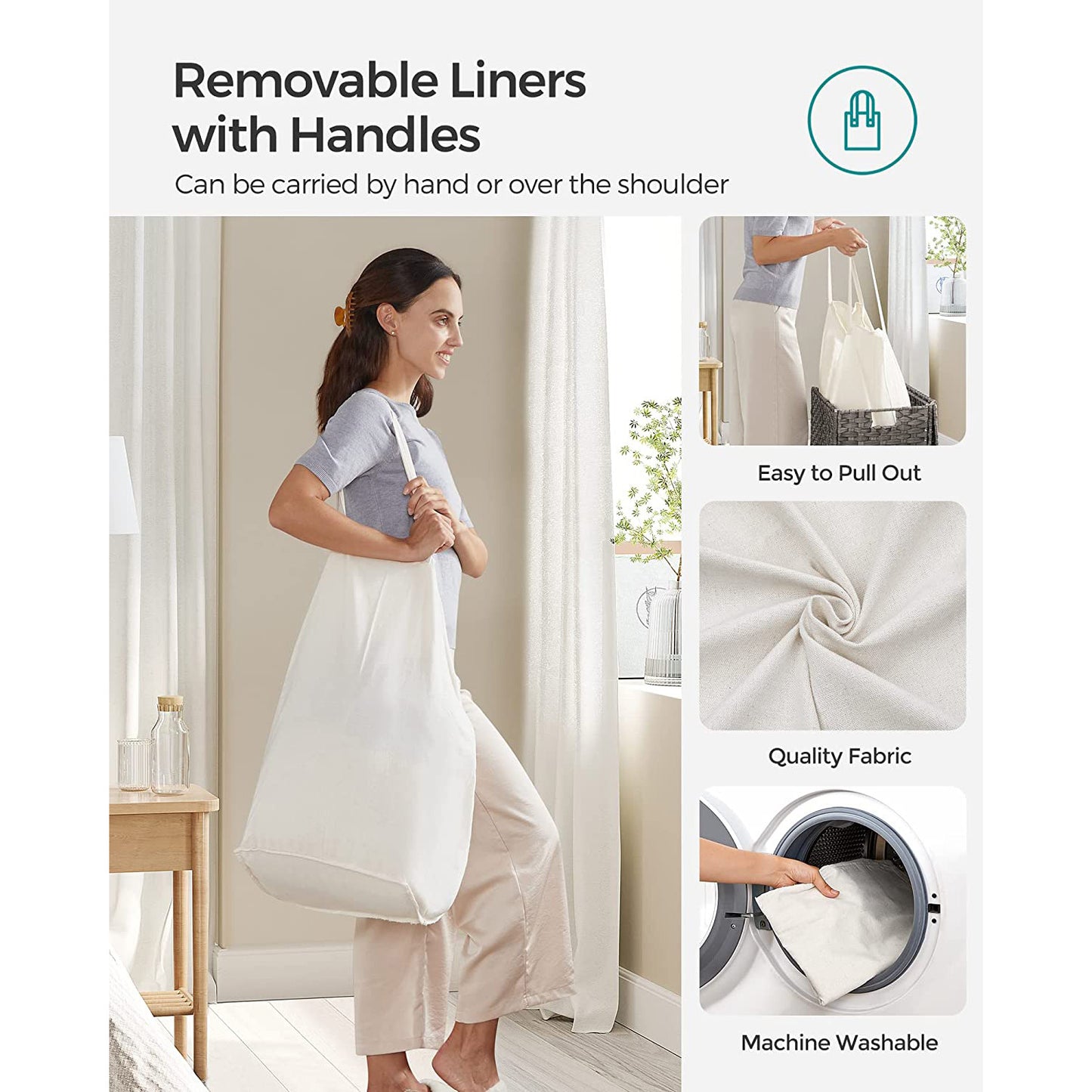 Laundry Hamper with Lid, 90L Clothes Hamper with 2 Removable Liner Bags, 6 Mesh Bags, Wicker Laundry Basket, Double Laundry Hamper for Bathroom, 13 x 18.1 x 23.6 Inches, Gray