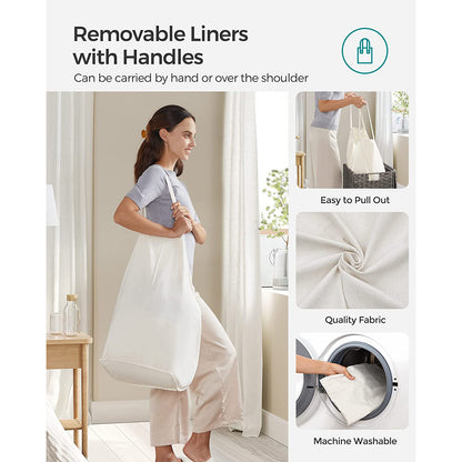Laundry Hamper with Lid, 90L Clothes Hamper with 2 Removable Liner Bags, 6 Mesh Bags, Wicker Laundry Basket, Double Laundry Hamper for Bathroom, 13 x 18.1 x 23.6 Inches, Gray