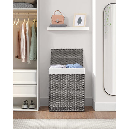 Laundry Hamper with Lid, 90L Clothes Hamper with 2 Removable Liner Bags, 6 Mesh Bags, Wicker Laundry Basket, Double Laundry Hamper for Bathroom, 13 x 18.1 x 23.6 Inches, Gray
