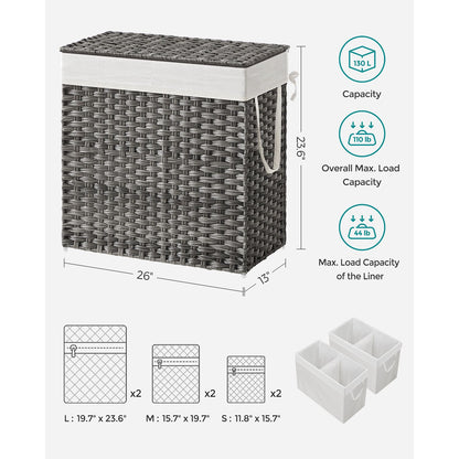 130L Clothes Hamper with 2 Removable Liner Bags