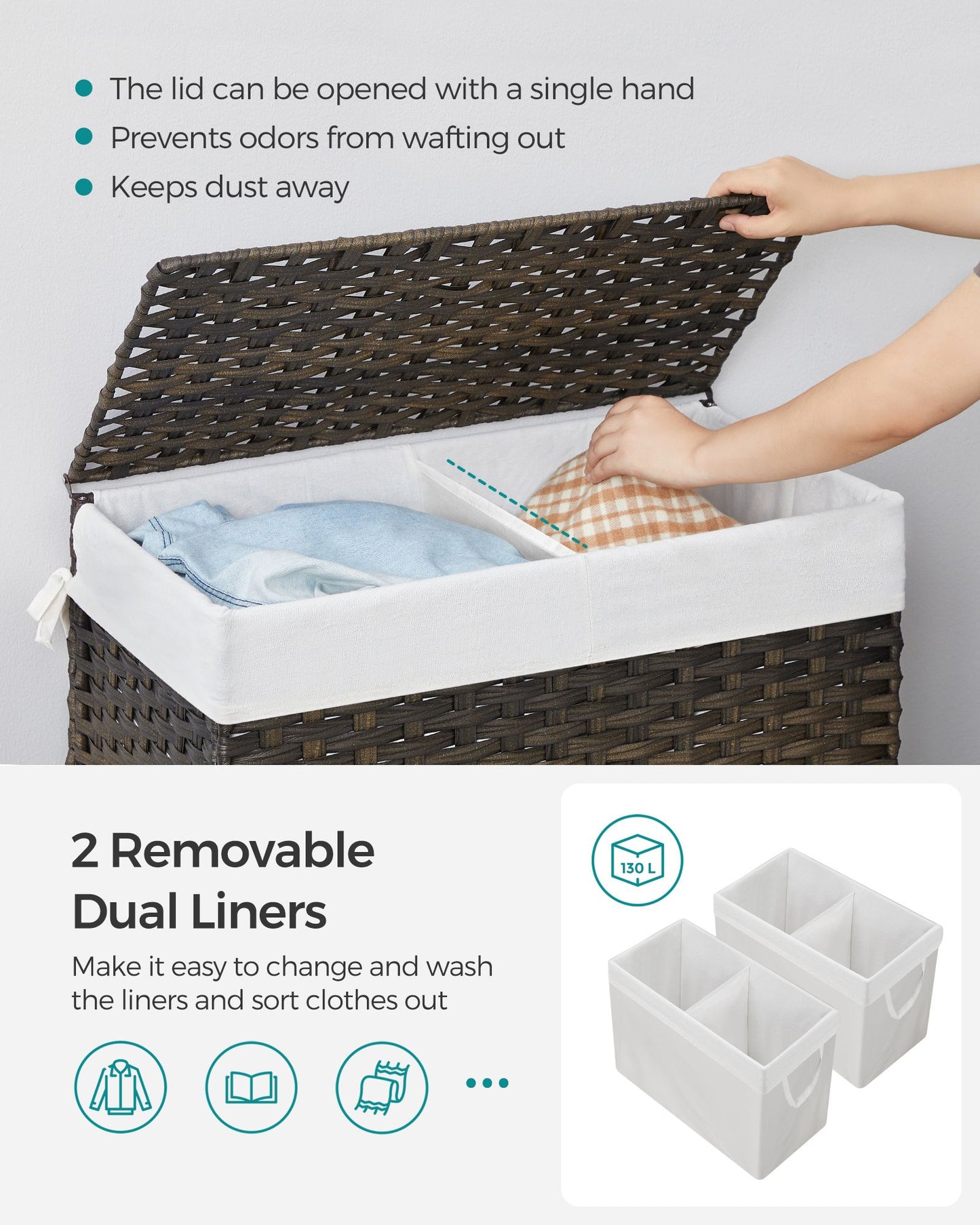 130L Clothes Hamper with Liner Bags