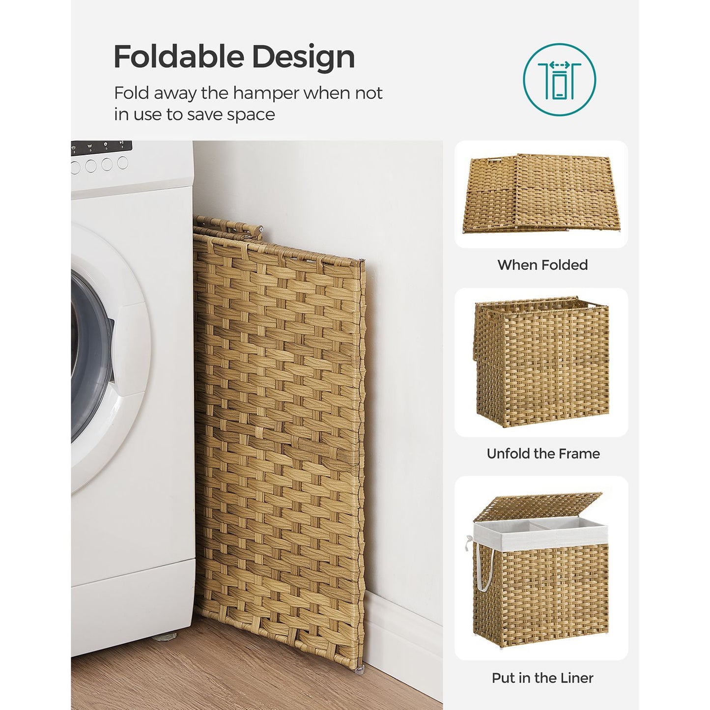 130L Clothes Hamper with 2 Removable Liner Bags